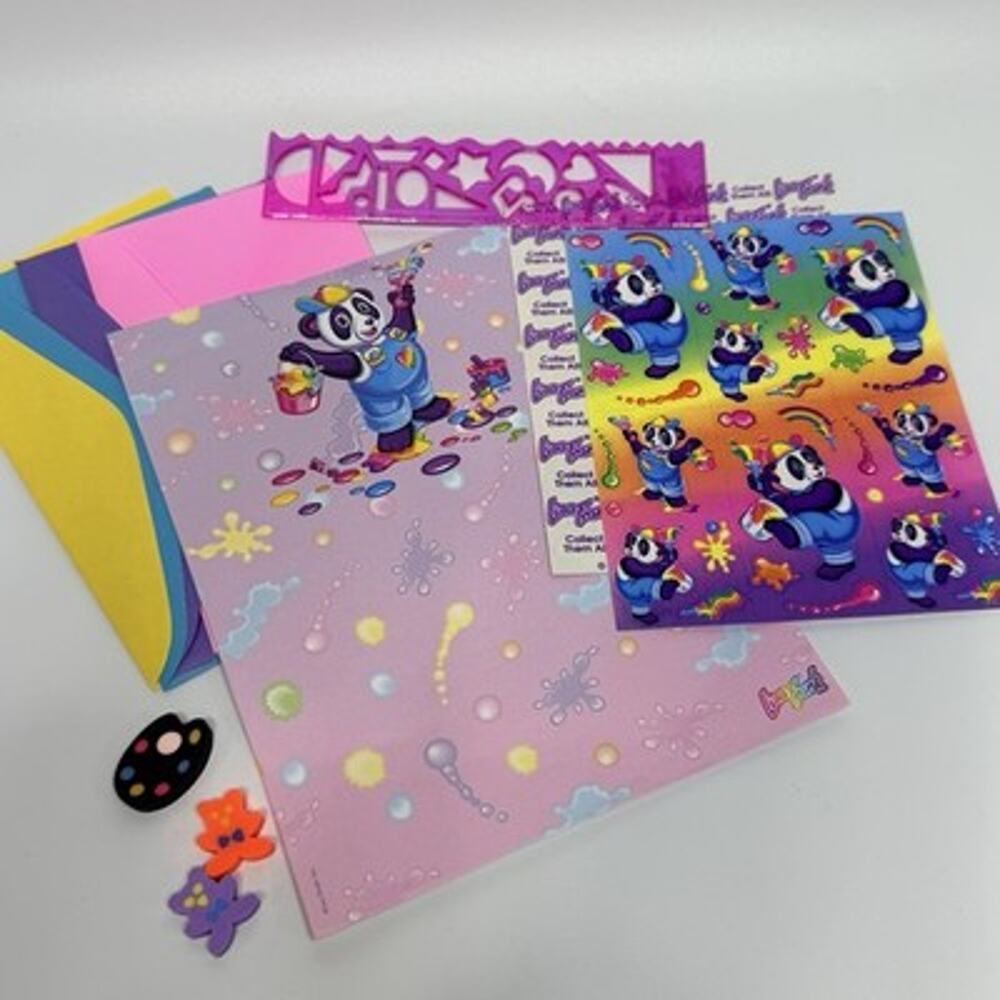 Vtg 1990s Lisa Frank Panda Painter Stationary Set Erasers Stencil Pack It P242